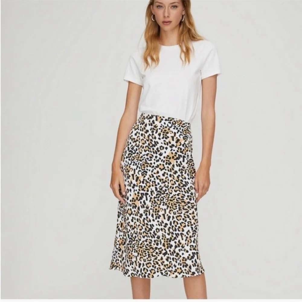 Babaton Aritzia Ryland Leopard Print Satin Midi‎ Skirt Size 6 NWT